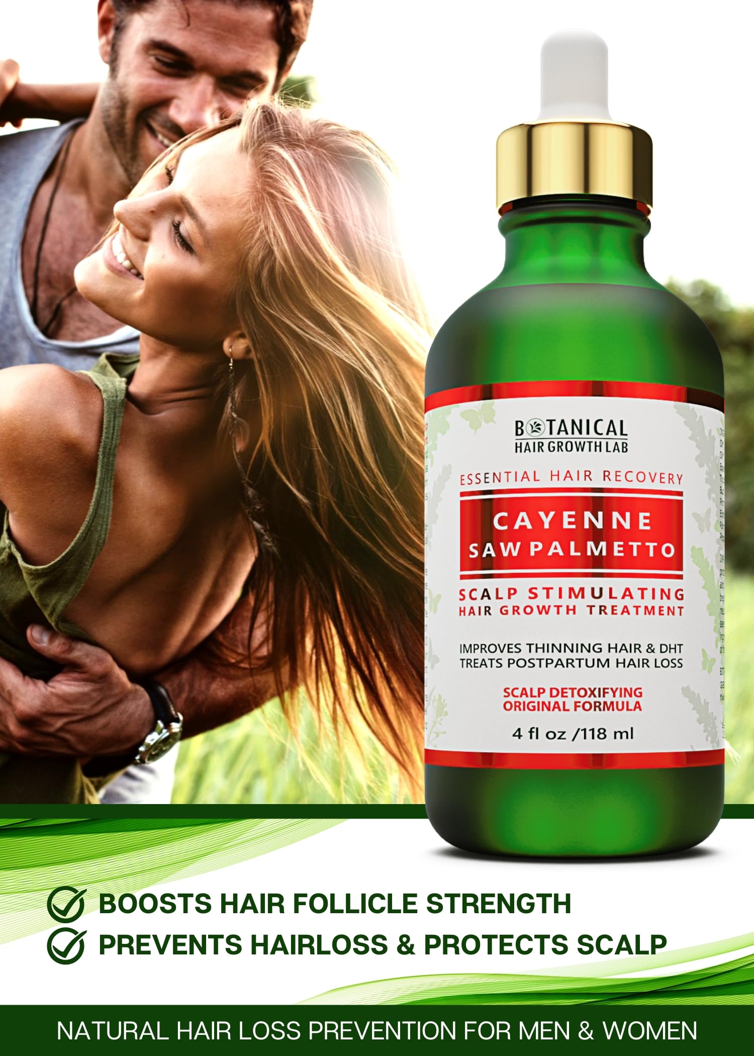 Anti Hair Loss Scalp Treatment DHT Blocker Cayenne - Saw Palmetto Hair Growth Botanical Pre-shampoo Organic Hair Growth Oil For Hair Thinning Prevention Postpartum Alopecia 4 Fl Oz
